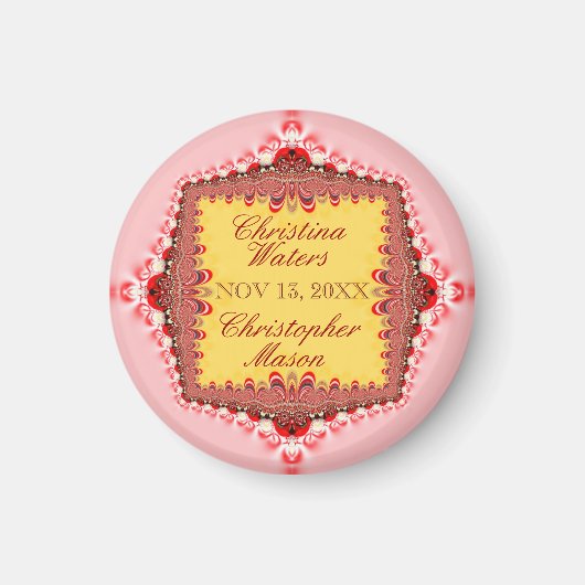 Pink Red Lace Wedding Date Aankondiging Magnet (Voorkant)