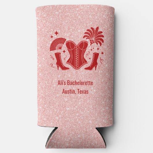 Pink + Red Las Vegas Showgirl Bridesmaid Seltzer Blikjeskoeler (Voorkant)