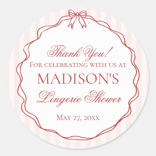 Pink & Red Lingerie Shower Panty Party Favors Ronde Sticker (Voorkant)