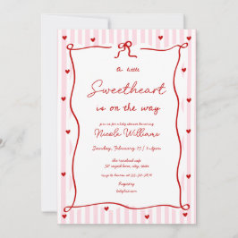 Pink Red Little Sweetheart Baby Shower Invitation Kaart