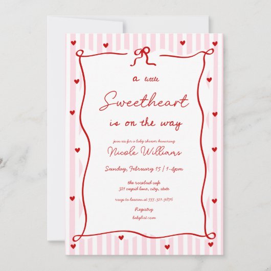Pink Red Little Sweetheart Baby Shower Invitation Kaart (Voorkant)