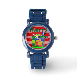 Pink Red Merry Christmas Horloge