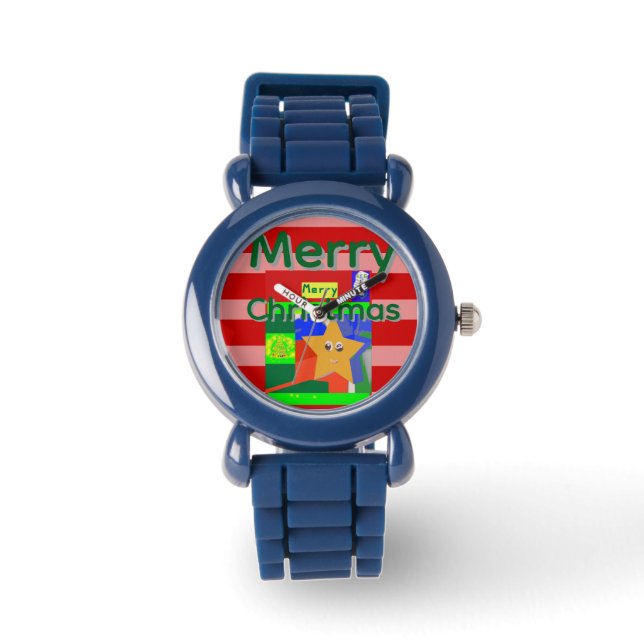 Pink Red Merry Christmas Horloge (Voorkant)