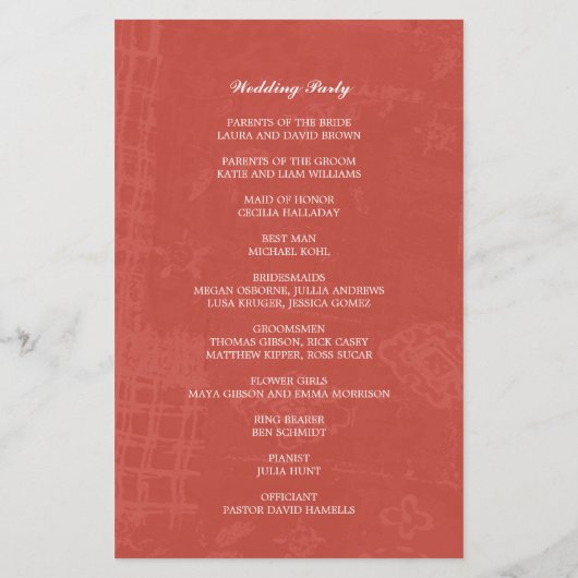 Pink Red Monotone Floral Wedding Programme (Achterkant)