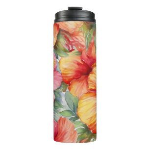 PINK RED ORANJE WATERVERF TROPICAL HIBISCUS THERMOSBEKER