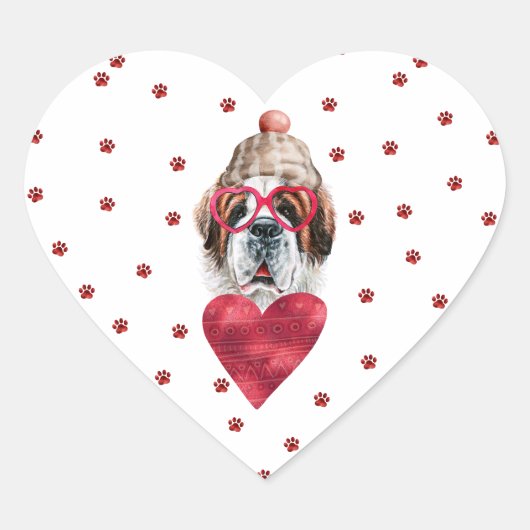 Pink Red Paws Saint Bernard Dog Valentijnse Hart Sticker (Voorkant)