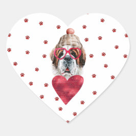 Pink Red Paws Saint Bernard Dog Valentijnse Hart Sticker