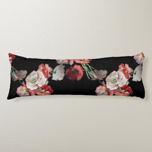Pink & Red Poppies Pattern Aangepast Lichaamskussen (Voorkant)