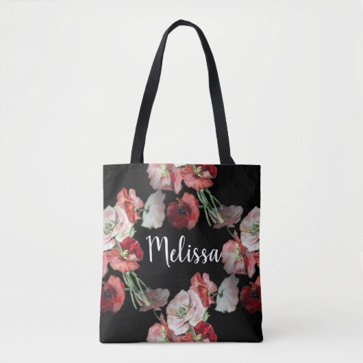 Pink & Red Poppies Pattern Aangepast Tote Bag (Voorkant)