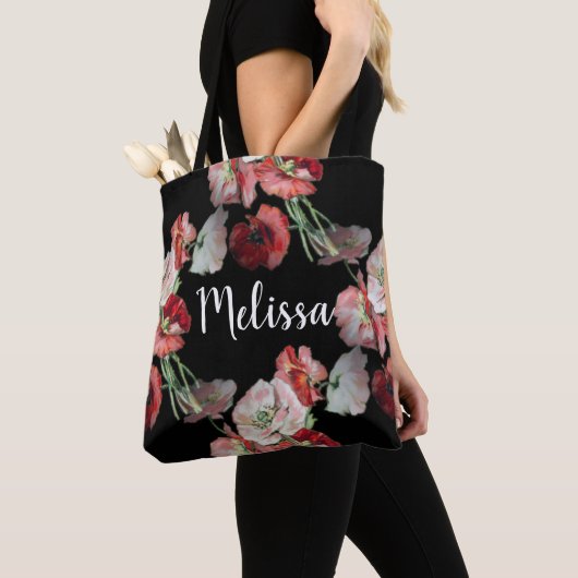 Pink & Red Poppies Pattern Aangepast Tote Bag (Dichtbij)
