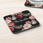 Pink & Red Poppies Pattern Custom Bier Onderzetter (Linkerzijde)