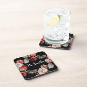 Pink & Red Poppies Pattern Custom Bier Onderzetter (Rechterzijde)