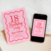 Pink Red Retro 18th Birthday Wavy Border Kaart