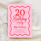 Pink Red Retro 20th Birthday Wavy Border Kaart