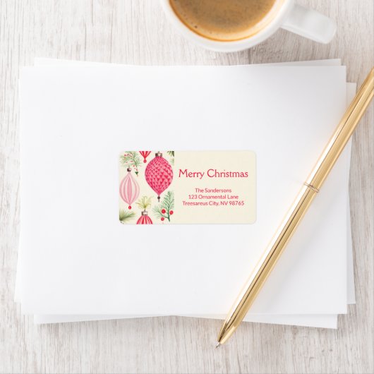 Pink Red Retro Ornaments Christmas Label (Insitu)