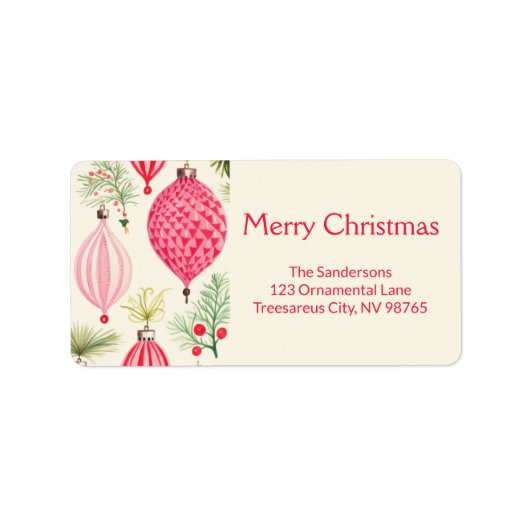 Pink Red Retro Ornaments Christmas Label (Voorkant)