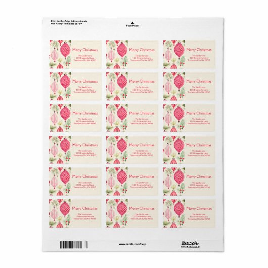 Pink Red Retro Ornaments Christmas Label (Full Sheet)