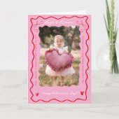 Pink Red Retro Wavy Scribble Child Photo Valentine Feestdagen Kaart (Voorkant)