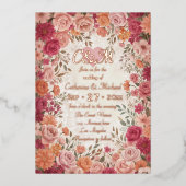 Pink & Red Romantic Rose Spring Floral Wedding Folie Uitnodiging (Voorkant)
