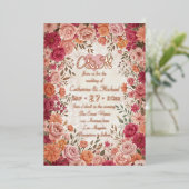 Pink & Red Romantic Rose Spring Floral Wedding Folie Uitnodiging (Staand Voorkant)
