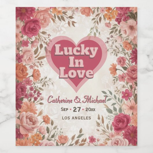 Pink & Red Romantic Rose Spring Floral Wedding Wijn Etiket (Enkel label)