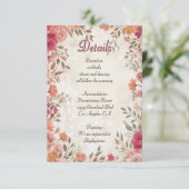 Pink & Red Romantic Spring Floral QR Code Wedding Informatiekaartje (Staand voorkant)