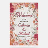 Pink & Red Romantic Spring Wedding Welcome Acryl Bord (Voorkant)