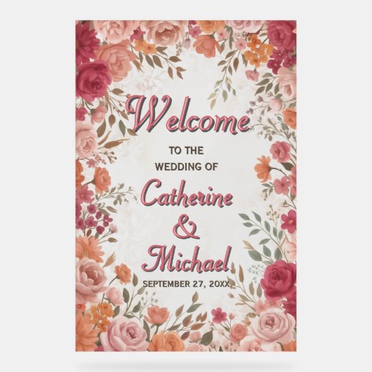 Pink & Red Romantic Spring Wedding Welcome Acryl Bord (Voorkant)
