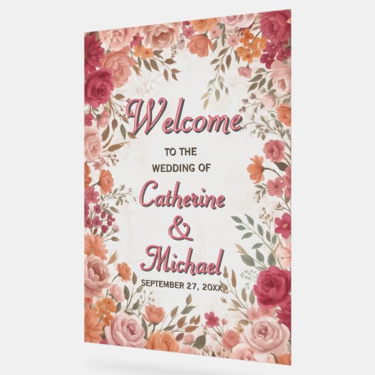 Pink & Red Romantic Spring Wedding Welcome Acryl Bord (Hoek)