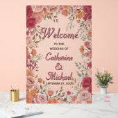 Pink & Red Romantic Spring Wedding Welcome Acryl Bord (Huwelijk)