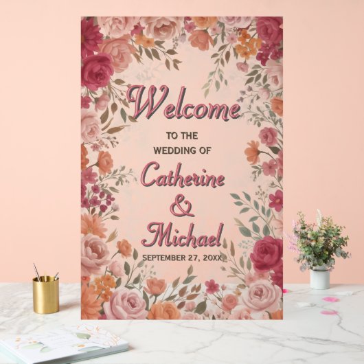 Pink & Red Romantic Spring Wedding Welcome Acryl Bord (Huwelijk)