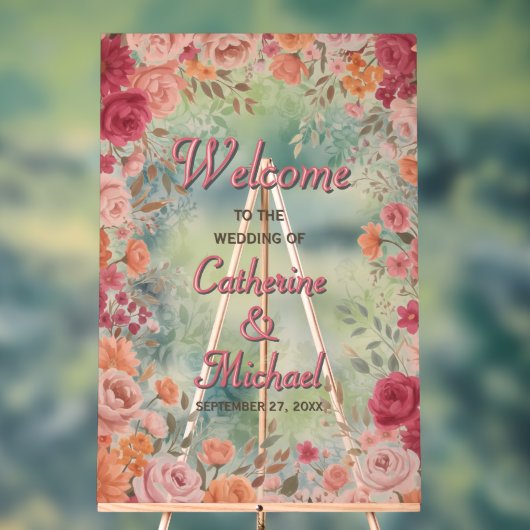 Pink & Red Romantic Spring Wedding Welcome Acryl Bord (Neutraal)