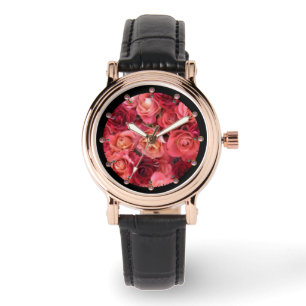 PINK RED ROSE FIELD HORLOGE