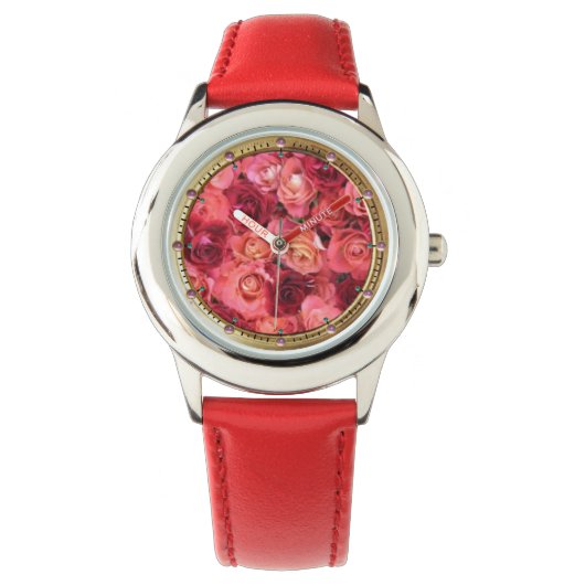 PINK RED ROSE FIELD HORLOGE (Voorkant)