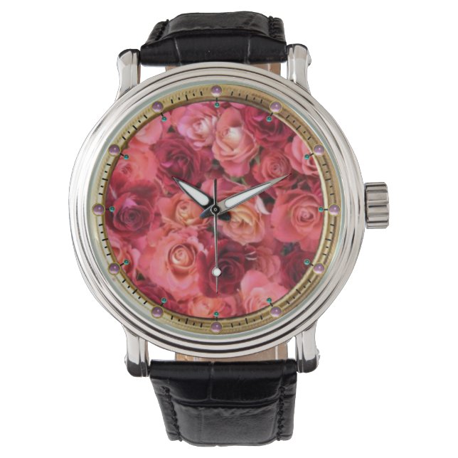 PINK RED ROSE FIELD HORLOGE (Voorkant)