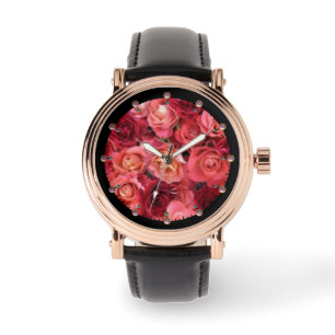 PINK RED ROSE FIELD HORLOGE