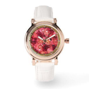 PINK RED ROSE FIELD HORLOGE