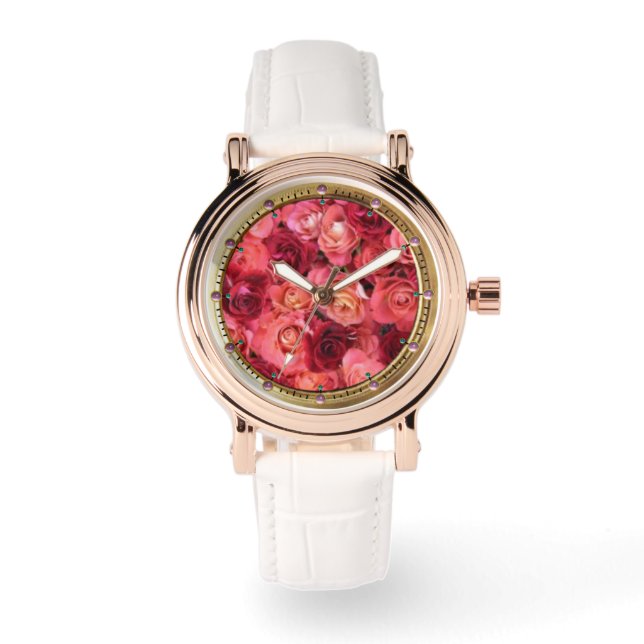 PINK RED ROSE FIELD HORLOGE (Voorkant)