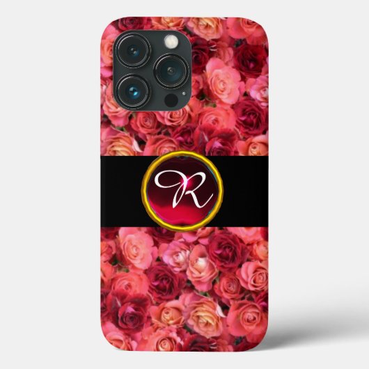 PINK RED ROSE FIELD, RED RUBY GEMSTONE MONOGRAM Case-Mate iPhone CASE (Achterkant)