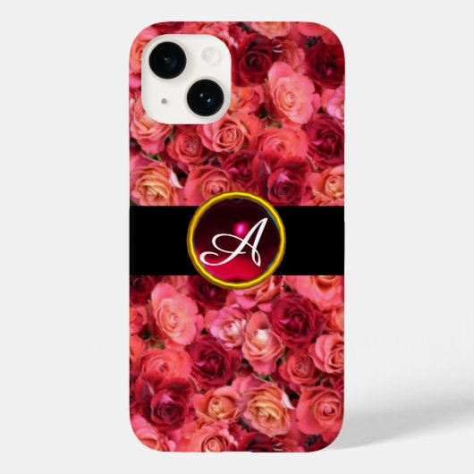 PINK RED ROSE FIELD, RED RUBY GEMSTONE MONOGRAM Case-Mate iPhone CASE (Achterkant)