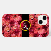 PINK RED ROSE FIELD, RED RUBY GEMSTONE MONOGRAM Case-Mate iPhone CASE (Achterkant (horizontaal))