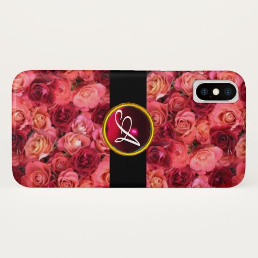 PINK RED ROSE FIELD, RED RUBY GEMSTONE MONOGRAM Case-Mate iPhone CASE (Achterkant (horizontaal))
