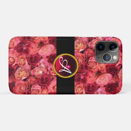 PINK RED ROSE FIELD, RED RUBY GEMSTONE MONOGRAM Case-Mate iPhone CASE (Achterkant (horizontaal))