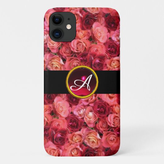 PINK RED ROSE FIELD, RED RUBY GEMSTONE MONOGRAM Case-Mate iPhone CASE (Achterkant)