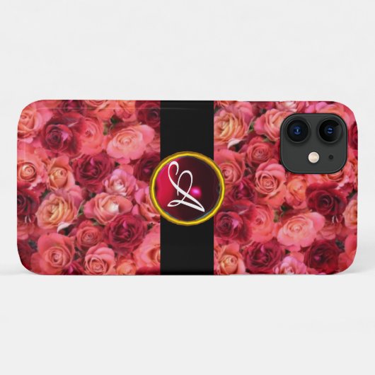 PINK RED ROSE FIELD, RED RUBY GEMSTONE MONOGRAM Case-Mate iPhone CASE (Achterkant (horizontaal))