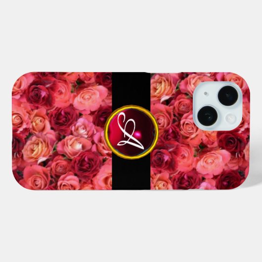 PINK RED ROSE FIELD, RED RUBY GEMSTONE MONOGRAM Case-Mate iPhone CASE (Achterkant (horizontaal))