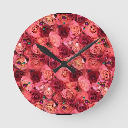 PINK RED ROSE FIELD RONDE KLOK (Voorkant)
