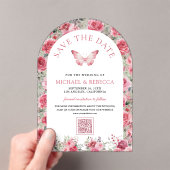 Pink Red Roses Butterfly Wedding Save the Date Acryl Uitnodigingen (Insitu (Draagbaar))