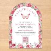 Pink Red Roses Butterfly Wedding Save the Date Acryl Uitnodigingen (Voorkant)