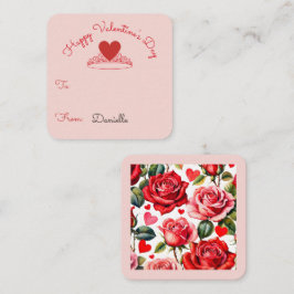 Pink & Red Roses Heart Crown Classroom Valentine Informatiekaartje